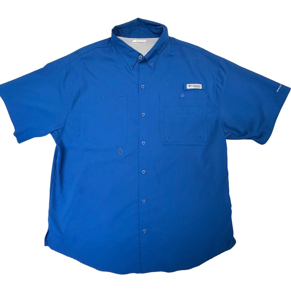 Vintage Columbia PFG Fishing Shirt Large Blue Vented Short Sleeve Outdoor